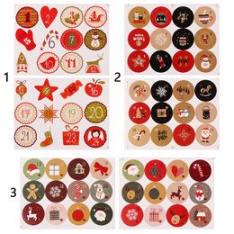 1PCS LAGLE DE Noël AVENT Calendrier numéro 1-24 Autocollants en papier Ornements Cookie Cuisine DIY DIY Gift Adhesive Emballage Autocollant