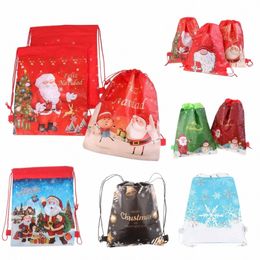 1 unids Navidad Santa Claus Bolsas con cordón Paquete de almacenamiento de viaje Mochila de tela tejida N Suministros para fiestas de eventos de cumpleaños z3Ug #