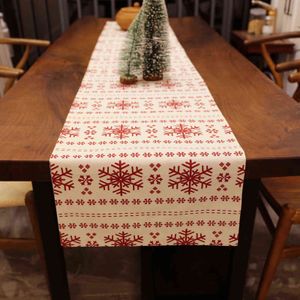1 pièces chemin de table de noël rouge flocon de neige bonhomme de neige pour les mariages fête noël maison table tissu décor 211117