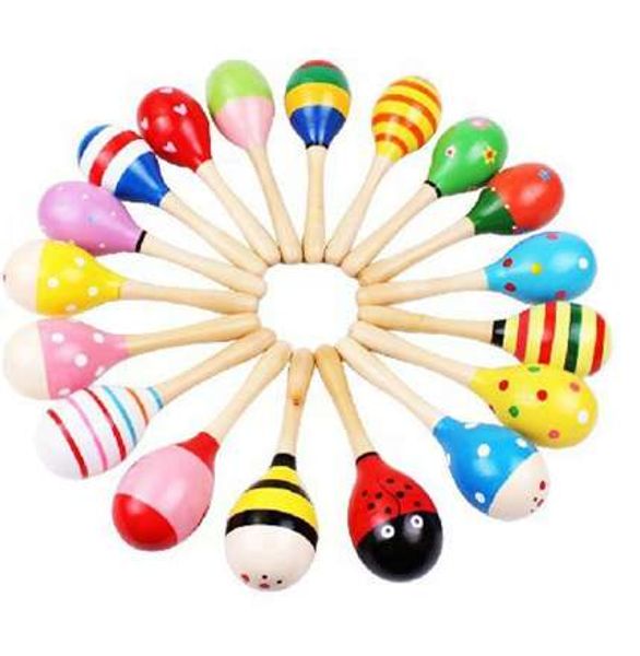 1 Uds. Maracas de madera coloridas bebé niño instrumento Musical sonajero fiesta niños regalo juguete