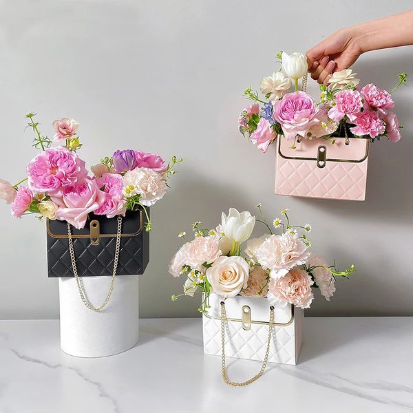 1 pièces sac à main créatif forme Rose fleur emballage boîte boutique mariage saint valentin anniversaire cadeau papier d'emballage 240228