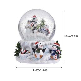 1pcs Crystal Christmas Penguins Osmas Tree Glass Ball Lumières colorées Boule lumineuse de Noël avec cadeaux de neige décor