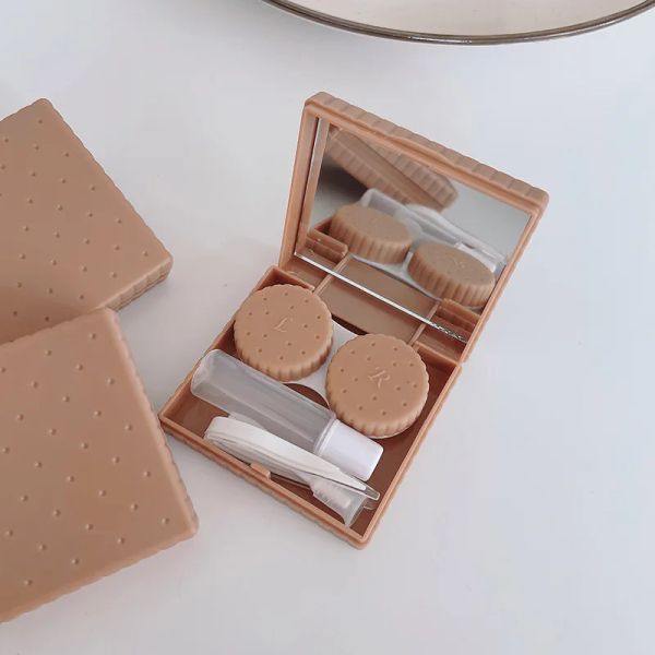 1pcs Contact Contact Case Mini Square Biscuits Girl Cosmetic Contact Lens Container Travel Set Spectacle Case Rangement Lens Box