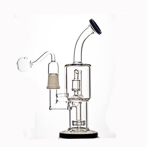 1 unids Dab Rig Bong Hookahs Matriz de filtración de doble capa Perc Beaker Bong de agua con tazón para fumar Tubo de quemador de aceite de vidrio de 30 mm