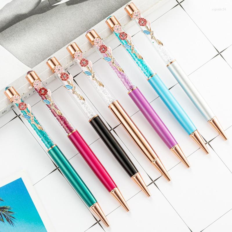 1Pcs Design High-end Style Delicate Flower Decoration Clip Metal Ballpoint Pen Signature Writing Tool School Office Supplies