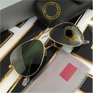 1 Uds. Gafas de sol de piloto clásicas de marca de diseñador gafas de sol de moda para mujer UV400 marco dorado espejo verde lente de 58mm con caja