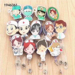 1pcs Doctors nurse Office Retractable Pull ID Lanyard Name Tag Card Badge Holder Key Ring Chain Clips
