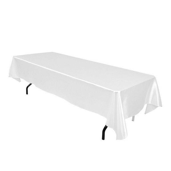 1 pcs Double Couture Bord 145 cm x 304 cm Rectangulaire Satin Nappe Blanc/Noir Nappe Pour Mariage Décoration De Noël 211110