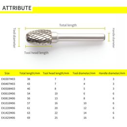 1-stks E-vormige ovaal type carbide wolfraam stalen roterende hark dubbele sleuf sleuf sleufhoofd e-vormig metaal houtbewerking houtsnijwerk T