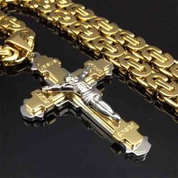 1 Uds exquisito crucifijo Jesús Cruz collar de acero inoxidable Cristos colgante oro bizantino cadena hombres collares joyería regalos 24