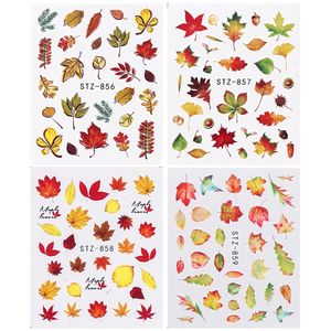 Autocollants feuilles d'automne pour ongles, 1 pièce, rouge, jaune, érable, décalcomanies à l'eau gauche, enveloppes de Nail Art, décoration de manucure, tatouage SASTZ856-859