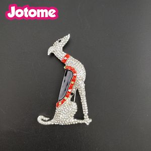 Broche de perro galgo Scotty Borzoi en tono plateado, broche de esmalte de diamantes de imitación para cachorros, broches de animales