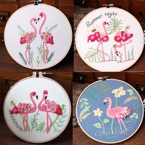 1pcs Kit de broderie de motif de fleurs flamants flamants pour débutant