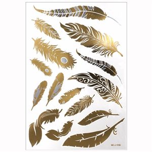 1 stks flits metallic waterdichte tattoo gouden zilveren dames mode henna pauw veerontwerp tijdelijke tattoo stick paster225f