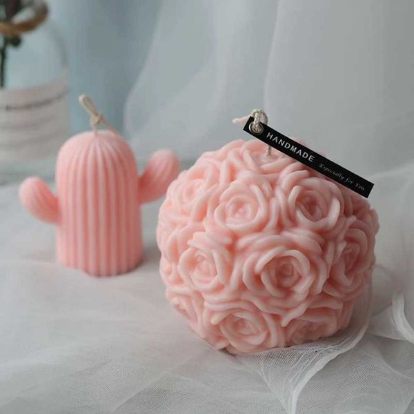 Rose parfumée en forme de fleur, 1 pièce, décoration géométrique pour la maison, boule de cire, bougie parfumée, cadeau