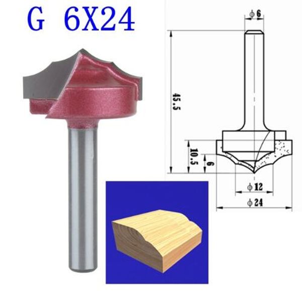 1 Uds G 6*24mm (vástago * ancho de la hoja) cuchillo de fresado de máquina de grabado CNC de carpintería de encaje 3D, cuchillos de broca enrutadora cortadora de madera