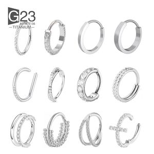1 Uds G23 anillo de titanio para la nariz para mujeres y hombres AAA circonita cúbica Piercings para el tabique 16G cartílago de hélice de la oreja Piercing Tragus joyería