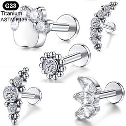 1 pièces G23 titane Piercing goujon oreille Tragus Cartilage boucles d'oreilles 16G boule Labret lèvre Zircon opale Lobe hélice Daith bijoux de corps