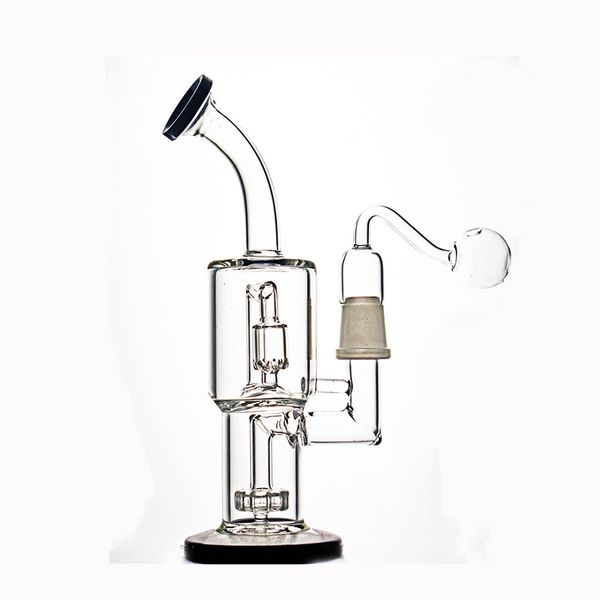 1 unids Bongs de vidrio Percolador de doble capa Hookahs Bong Tuberías de agua Birdcage Perc con Ash Catcher Dab Rigs con tubo de quemador de aceite de vidrio