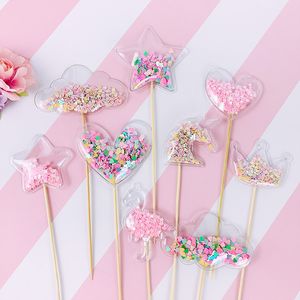 1 pièces paillettes Bling fée PVC sirène couronne décoration de gâteau coeur étoiles Cupcake Toppers pour mariages fête d'anniversaire gâteau décor