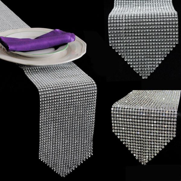 1 unids Gold Silver Diamond Mesh Table Runner Crystal Rhinestone Cinta Bling Sparkly Wrap Boda Decoración navideña para el hogar 201102