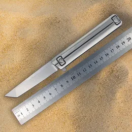 1 pièces H2305 Flipper couteau pliant D2 pierre lavage Tanto lame poignée en acier inoxydable extérieur roulement à billes ouverture rapide EDC couteaux de dossier