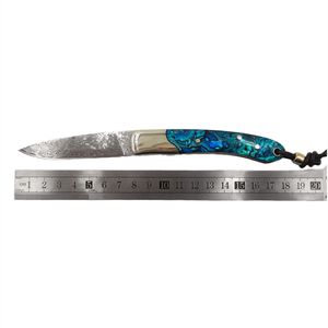 1 Unids H2376 Cuchillo de Hoja Plegable 67 Capas VG10 Hoja de Acero de Damasco Concha de abulón con Mango de Latón Acampar al aire libre Senderismo EDC Cuchillos de Carpeta de Bolsillo