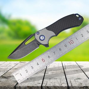 1 stks H9157 High -end flipper vouwmes M390 Zwart Stone Was Drop Point Blade Koolstofvezel met TC4 Titanium Alloy Handgreep Bal Fast Open EDC Pocket Knives