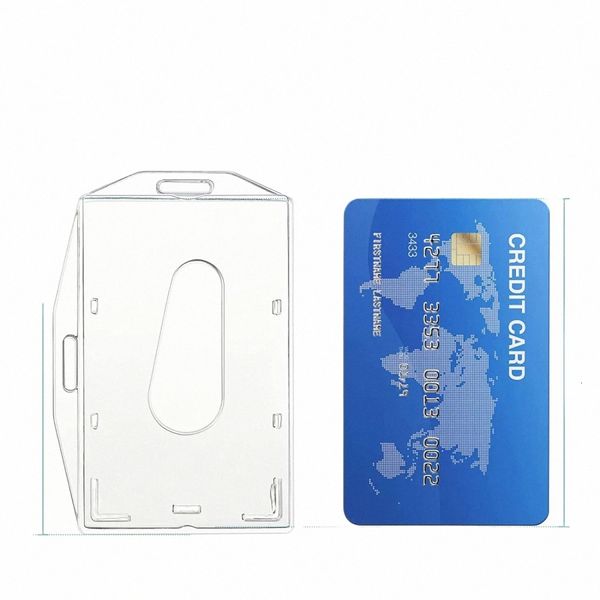 1pcs en plastique dur transparent porte-cartes de travail carte d'identité porte-badge double face carte verticale claire couverture d'identité Shell V6Mr #