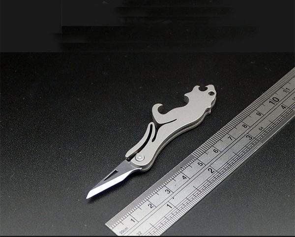 1 pièces couteau pliant haut de gamme 420J2 lame satinée TC4 poignée en alliage de titane ouvre-bouteille multifonctionnel couteaux de poche