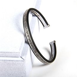 1pcs Bijoux de haute qualité coiffe ouverte Sivler Bracles hommes Femmes Double Black Cz Black CZ Bracelets Brangle Bracelets Cuff pour hommes326c