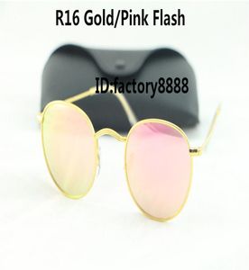 1pcs de haute qualité Lunettes de soleil rondes de soleil Gold Metal Pink Mirror 50 mm lentilles en verre pour les hommes avec un meilleur cas3931170