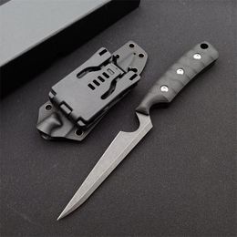 1 pièces couteau droit de survie de haute qualité 1070 lame de lavage en pierre noire en acier à ressort pleine Tang G10 poignée couteaux fixes avec Kydex