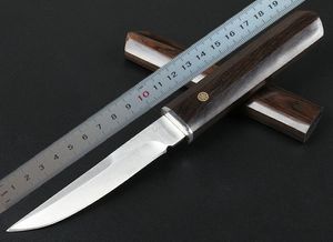 1 pièces couteau droit de survie de haute qualité D2 point de chute lame satinée bois + poignée de tête en acier couteaux à lame fixe avec gaine en bois