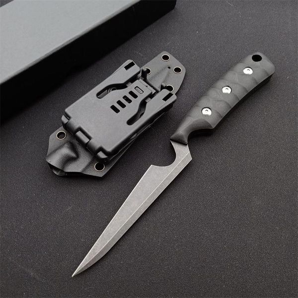 1 Uds cuchillo recto de supervivencia de alta calidad 1070 hoja de lavado de piedra negra de acero de resorte mango completo Tang G10 cuchillos fijos con Kydex