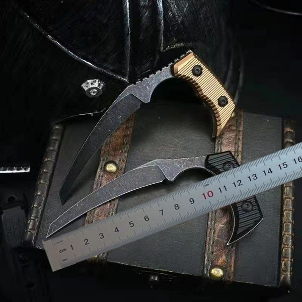 1 Uds cuchillo de hoz de bruja de alta calidad D2 hojas de lavado de piedra negra mango completo Tang 6061-T6 cuchillos de garra de hoja fija con Kydex