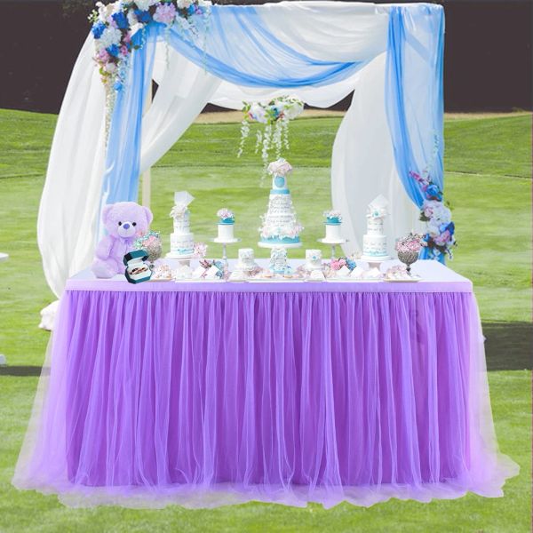 1pcs Hot 6/9/14/14 pies Tulle Falda de la mesa de las maravillas Tutu Skiring Bedding Cumpleaños Baby Shower Home Banquet Decoración de la fiesta del banquete