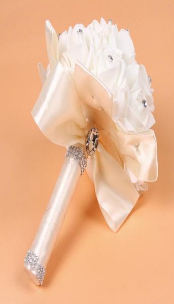 1 pièces ivoire nouvelle demoiselle d'honneur décoration de mariage fleurs en mousse Rose Bouquet de mariée blanc Satin romantique mariage Bouquet pas cher 9627383