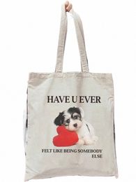 1pcs Kawaii Dog Graphic toile fourre-tout épaule Shopper sac de rangement sac de voyage sac à main sac de magasin cadeau de la Saint-Valentin M7KI #