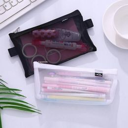 1pcs Kawaii Pencil Case Ins Transparent Mesh Grid School Box Pencilcase Bag Supplies Stationery