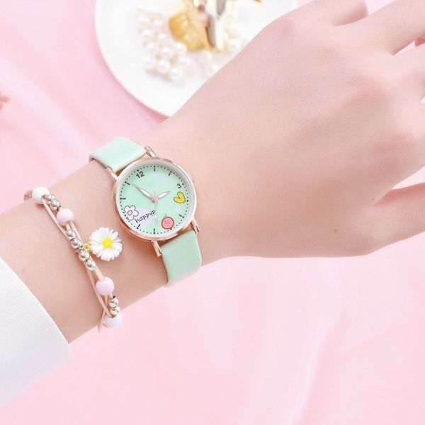 1 Uds. Conjunto de relojes para niños, reloj rosa para estudiantes y niñas, correa de cuero para niñas, reloj de pulsera de cuarzo para horas de niños, relojes de regalo para niñas