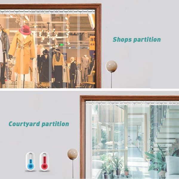 1pcs kit PVC Cortina de tiras Freezer Room Warehouse Pantalla de riel colgante Cortina transparente resistente al calor de la puerta resistente al calor