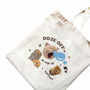 1 pièces coréen Kawaii chat graphique sac fourre-tout sac de transport toile sac à bandoulière mignon Shopper parfait pour l'extérieur voyage cadeau 52FE #