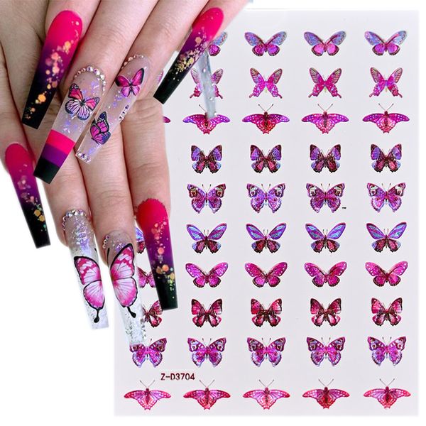 1PCS Laser Laser Laser Multi-couleur Butterfly Nail Autocollant 3D HOLOGRAPHIQUE HOLOSIVE ADOSIVE OBLICS Stickers pour manucure DIY Stickers Slider