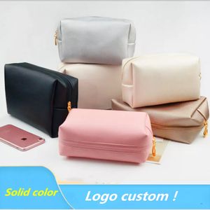 Sacs à cosmétiques en cuir à fermeture éclair, 1 pièce, organisateur de maquillage de couleur unie, étui de beauté de voyage Simple pour femmes, Logo personnalisé