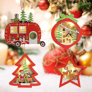 1 pièces lumières Led en bois voiture arbre de noël étoile en bois brillant pendentif arbre de noël suspendus ornement maison fête décor de noël