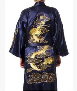 1 pièces/lot livraison gratuite style coréen homme décontracté été satin imprimé pyjamas robe mâle chinois hommes Satin soie dragon robe
