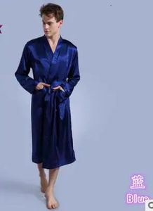 1 pcs/lot Robe longue fausse soie douce maison peignoir grande taille S-XXL chemise de nuit pour hommes Kimono Robes solides mâle satin pyjamas 240108