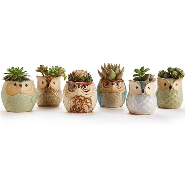 1 pièces belle mini pot en céramique bureau planteur pour plante succulente bonsaï fleur cactus hibou pot cadeaux pour femmes filles garçons enfants Y0314242d
