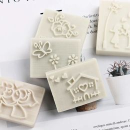 1 pcs Lucky Tree and Flower Patroon Mini DIY Soap Stamp Diy Handmade Soap Stamps White Resin Soap Hoofdstuk Persoonlijkheid